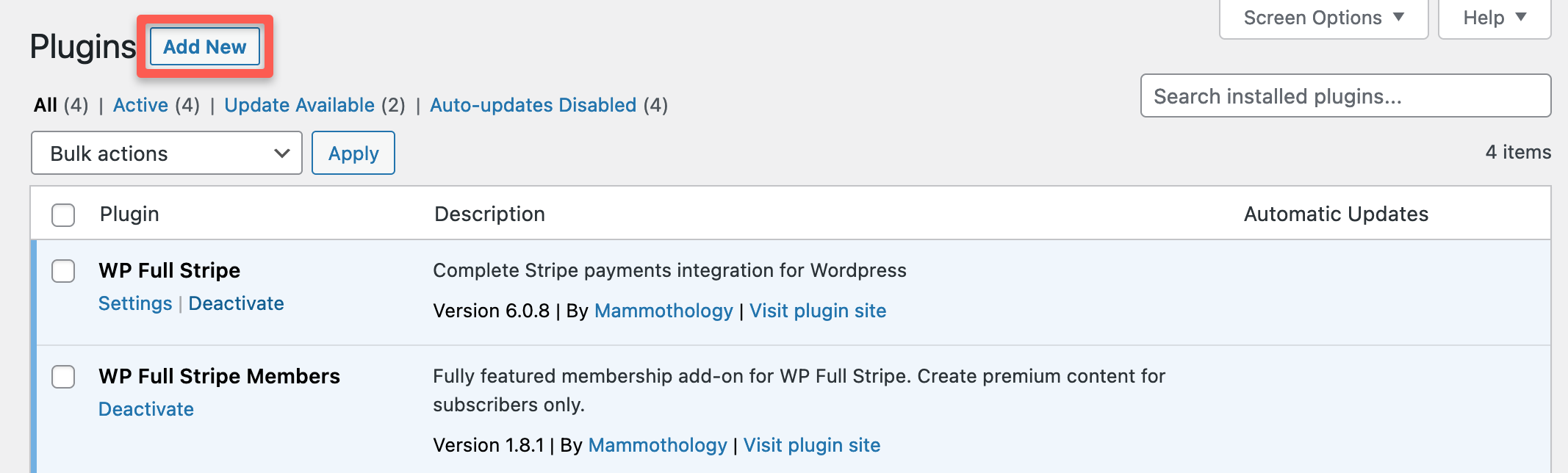 To install the WordPress Code Snippets plugin, click the “Add New” button.
