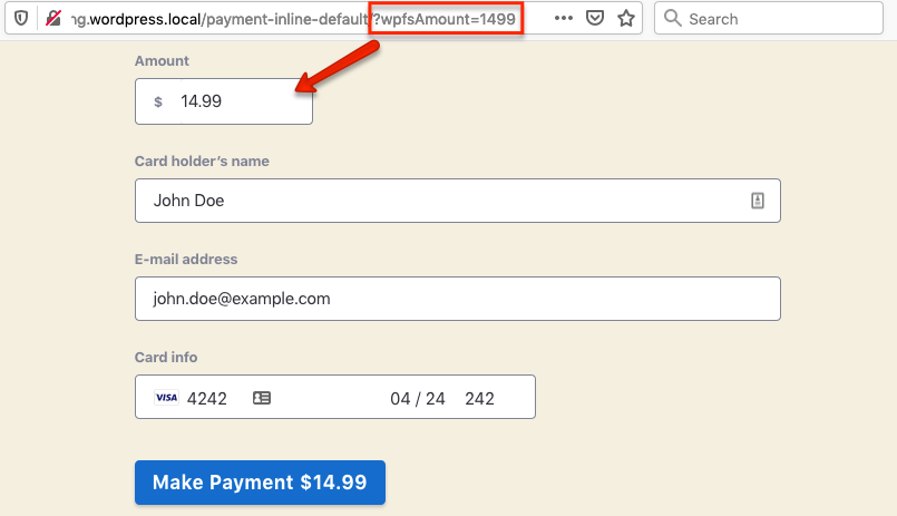 WP Full Stripe - Payment amount passed as URL parameter