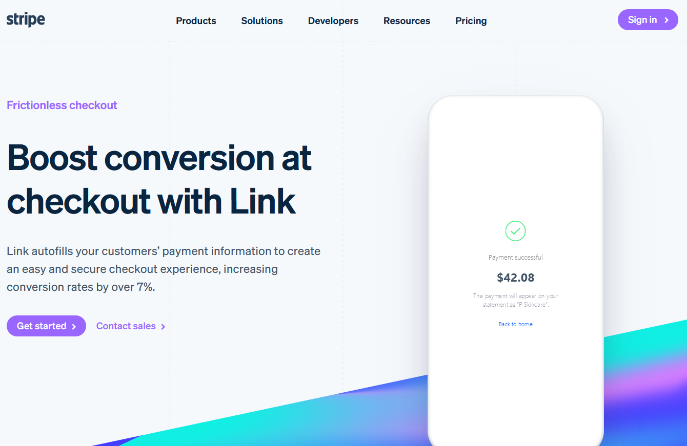 The landing page of Link by Stripe.