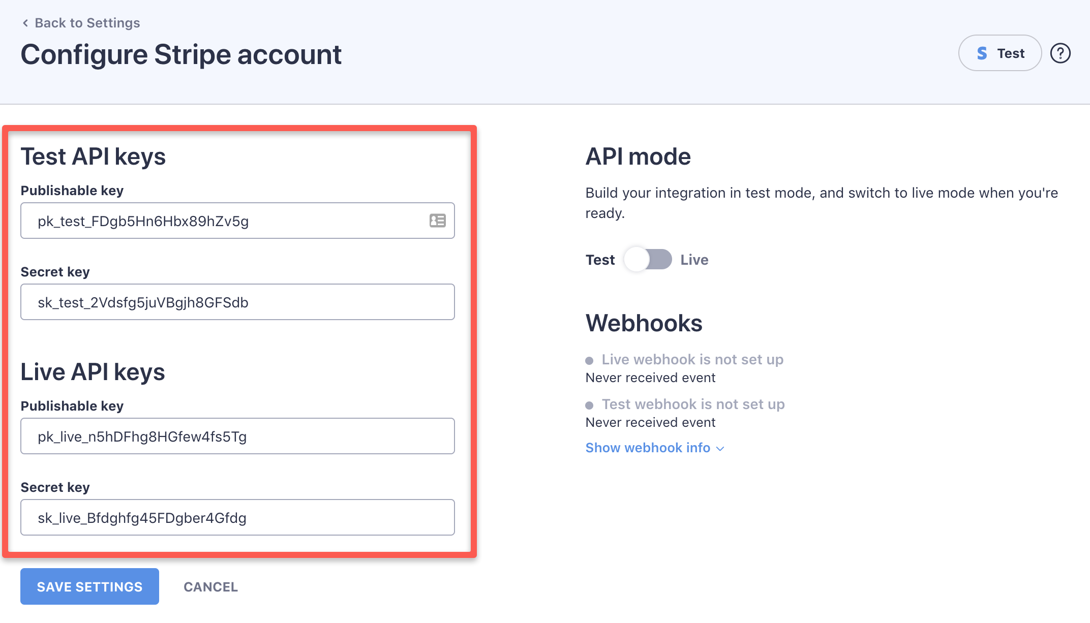 WP Full Pay settings - API keys