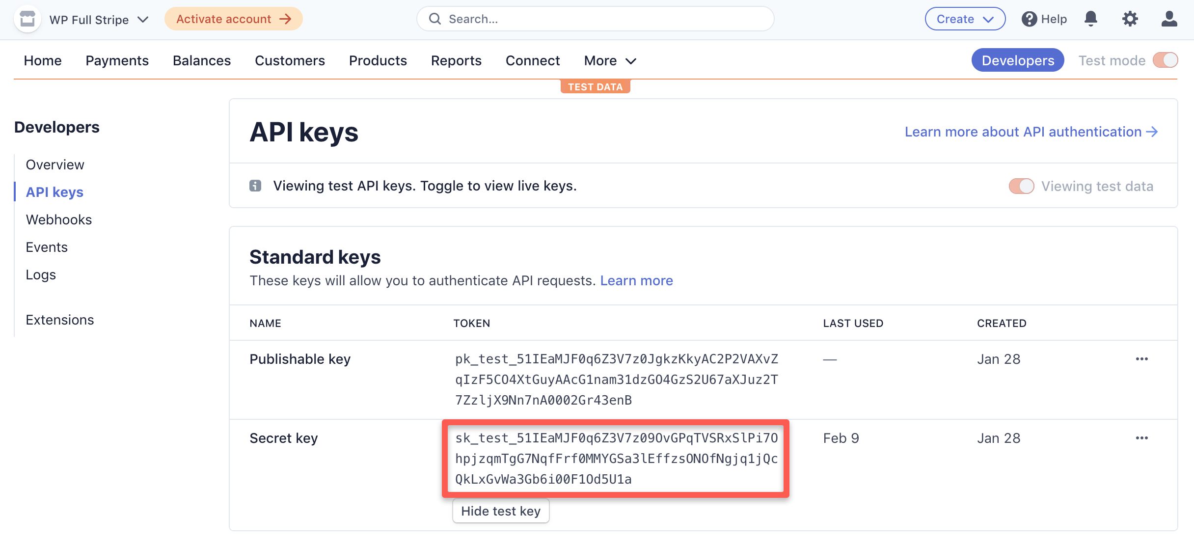 Stripe API Keys