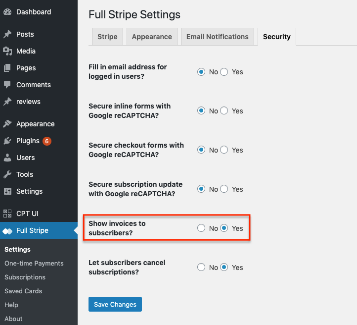 WP Full Stripe - Enable invoices for subscribers