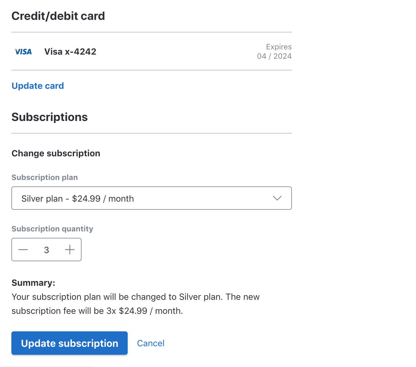 WP Full Stripe - Customers can upgrade subscriptions on the 'Customer portal' page