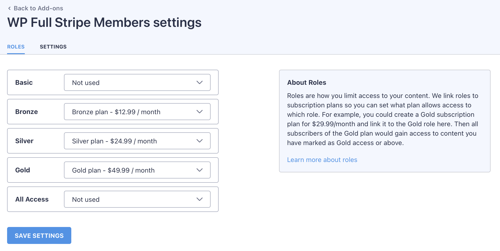 WP Full Stripe Members - Assign roles to membership levels