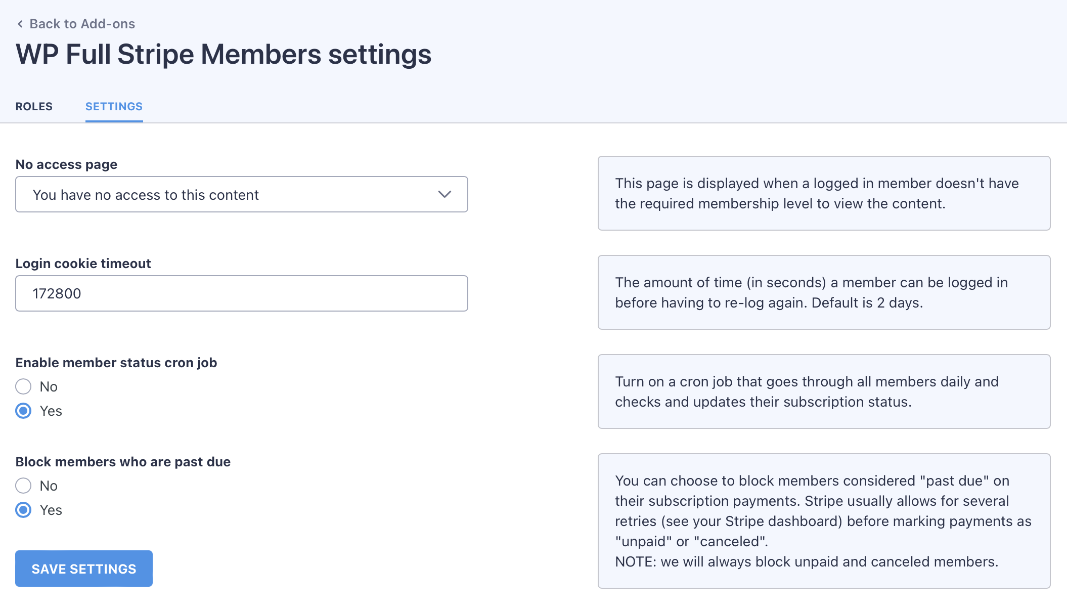 WP Full Stripe Members - Change the settings for the add-on