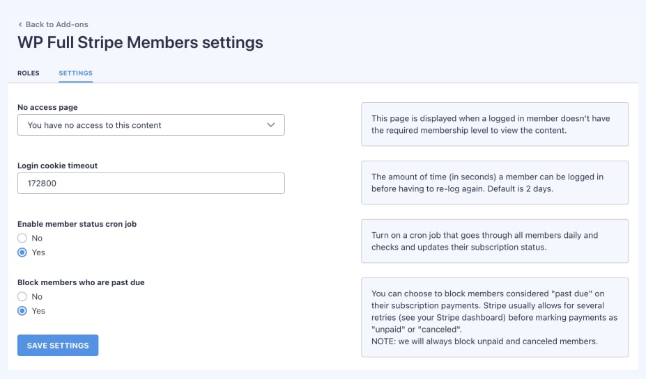 WordPress membership site settings