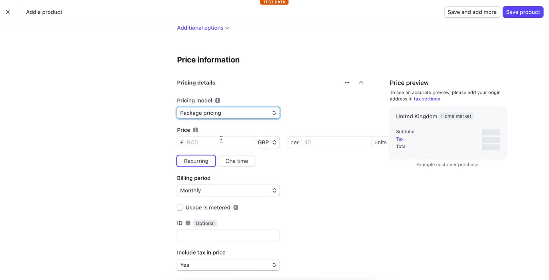 Adding 'Recurring' or 'one-time' payment products in Stripe