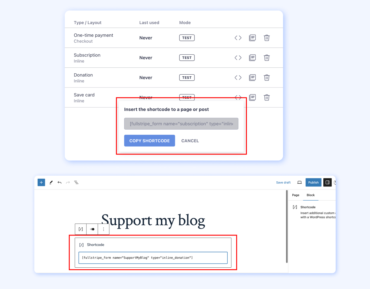 Add Stripe Checkout forms to WordPress content