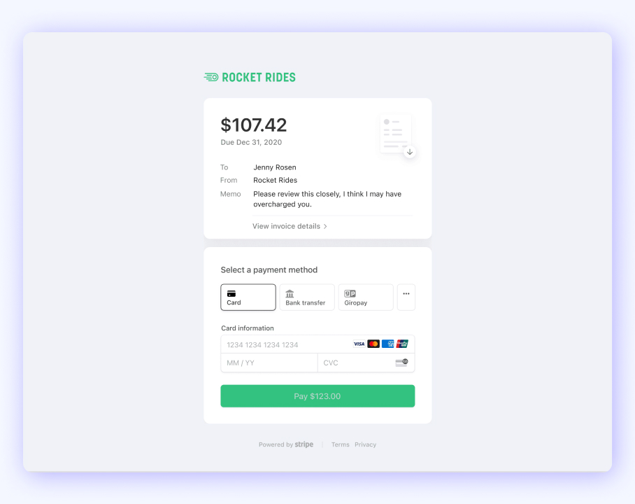 Invoice form example by Stripe